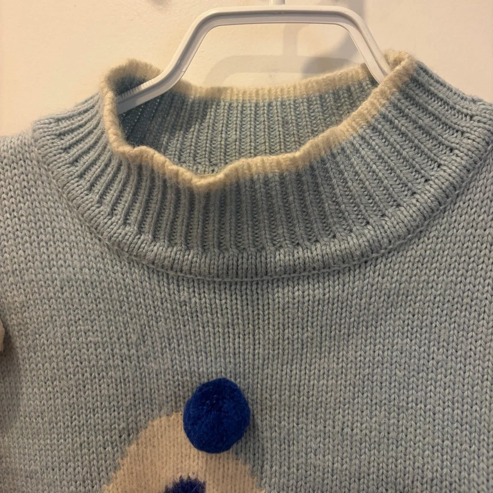 Vintage Ski Cabin Knit Sweater in Navy, Light Blue & Red - Picture 11 of 15